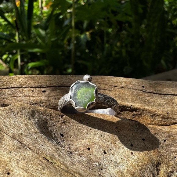 Hand Crafted Jewelry - Sea foam sea glass natural floral sterling & fine silver